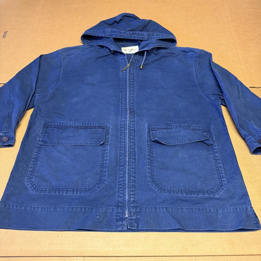 Vintage Eddie Bauer Jacket Womens Large Blue Hooded Canvas Anorak Hong Kong 90s